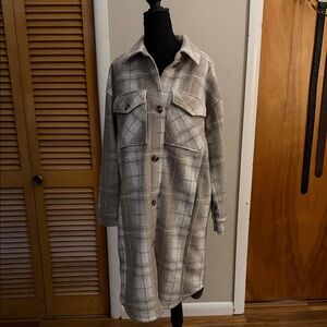 American Eagle Outfitters Beige Plaid Trench Coat